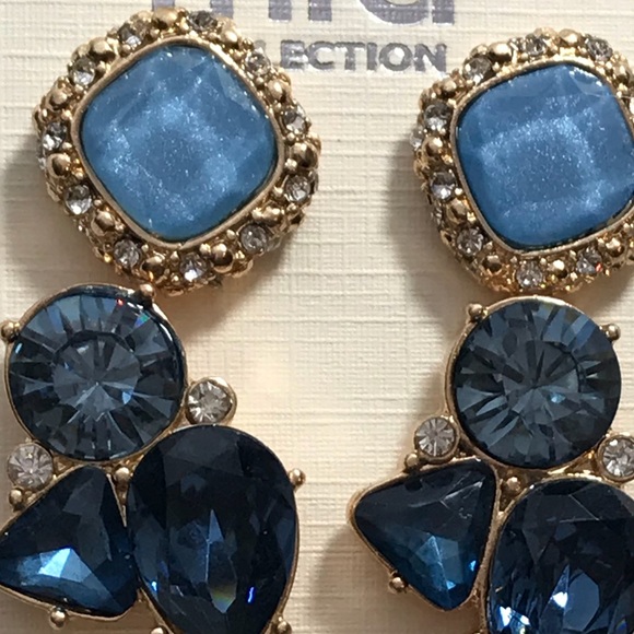 🦋💙💠3 Piece Blue Gold Stone Earring Set - Picture 3 of 8